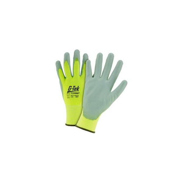Pip Hi-Vis Coated Gloves, Polyurethane, Palm & Fingers, 2 Abrasion Level, Hi-Vis Yellow, M 12 PK HVY713SUTS/M - main